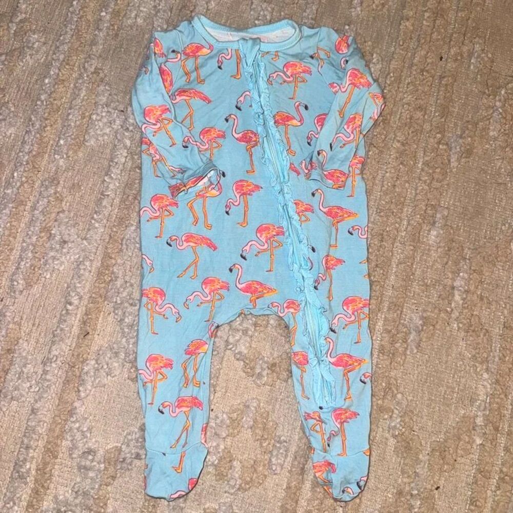Mud Pie Flamingo Footed Sleeper Pajamas 0-3M